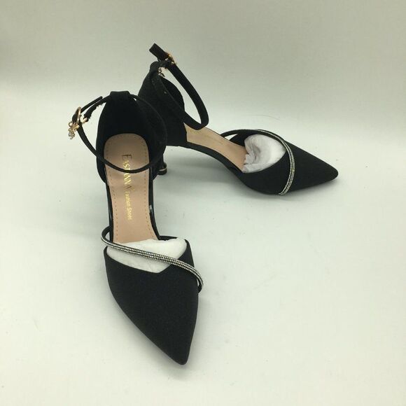 Eastanna Fashion Pointed Toe Ankle Strap Kitten Heel Pumps With Rhinestones - Picture 5 of 10